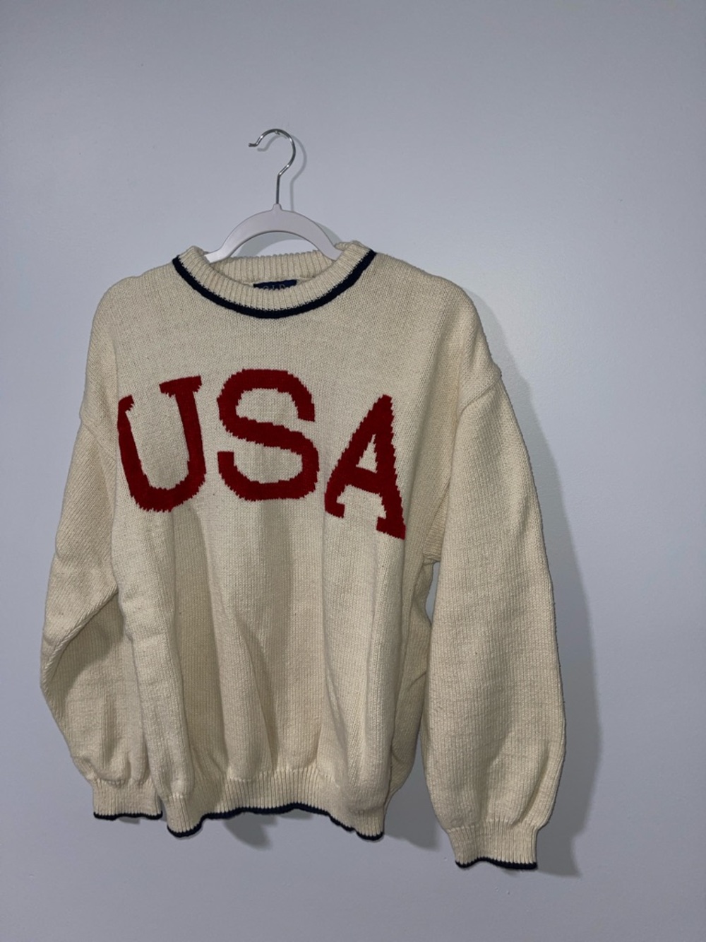 Vintage USA Old Glory Made in USA bordered costal knit sweater Ralph Lauren vibe